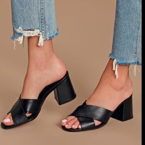 Genuine Leather Peep Toe Mules